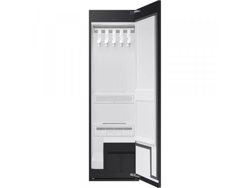 Samsung DF24CB9900CRLP AirDresser — внутреннее устройство: верхняя камера с вешалками, нижняя секция для хранения