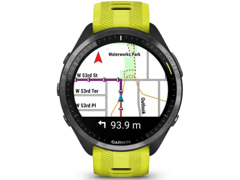 Garmin Forerunner 965 экран с GPS-картой маршрута и указаниями поворотов