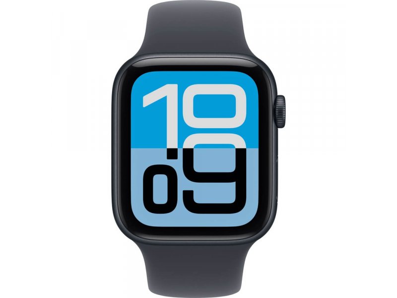 Apple Watch SE 3 2025 44mm &mdash; фронтальный вид LTPO OLED-дисплея с циферблатом, боковая кнопка управления