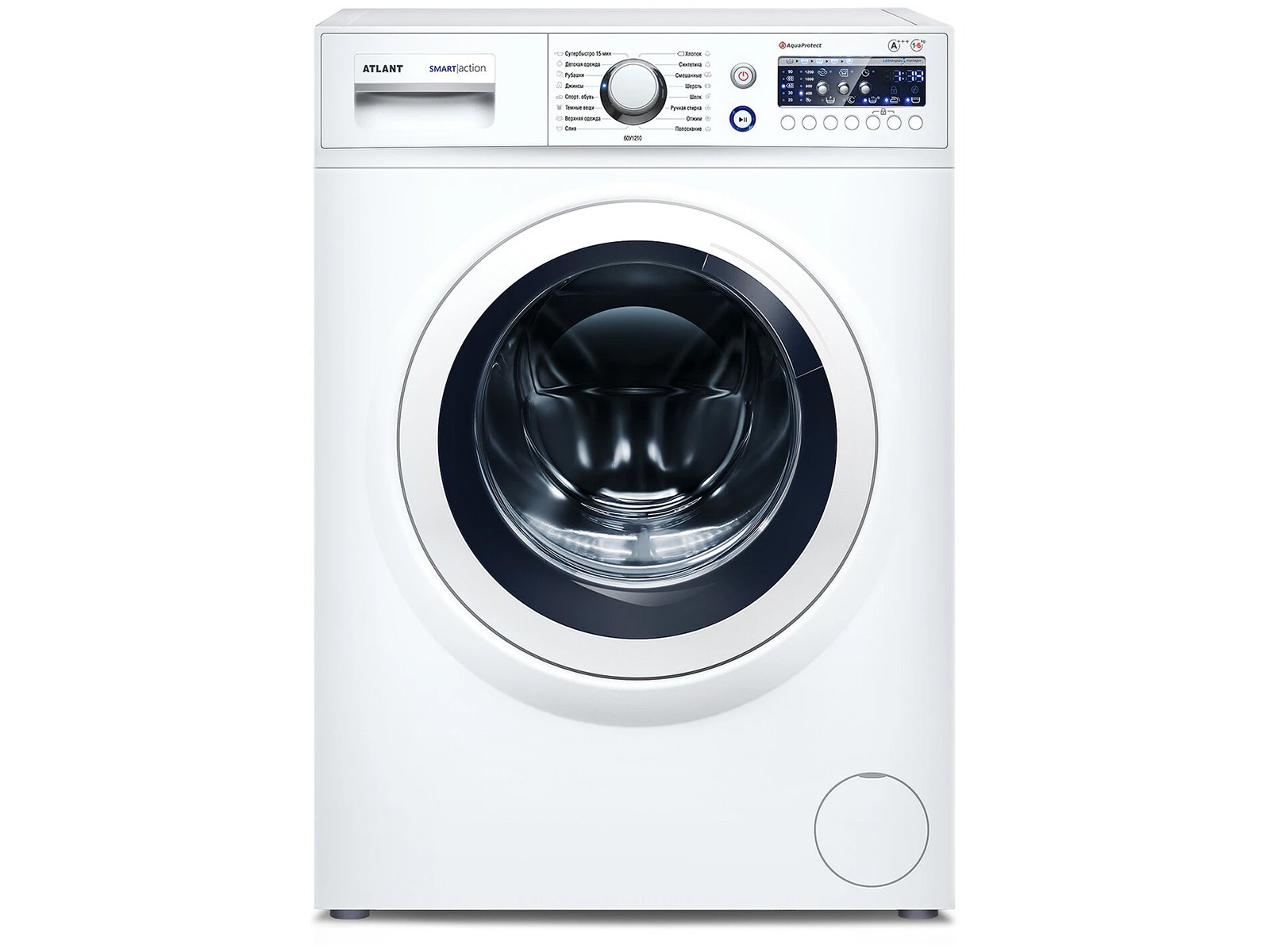 Atlant СМА 60У1210-00 вид спереди — белый корпус, панель управления с дисплеем