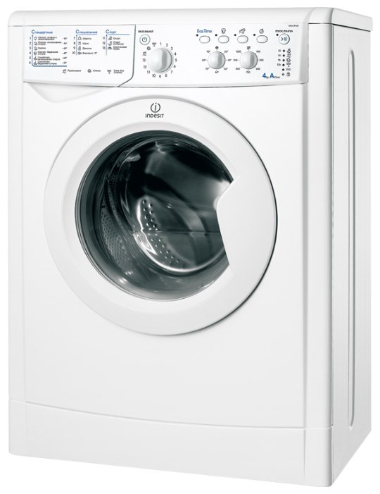 Indesit IWUC 4105 CIS &mdash; узкая стиральная машина глубиной 33 см, вид спереди, белый корпус
