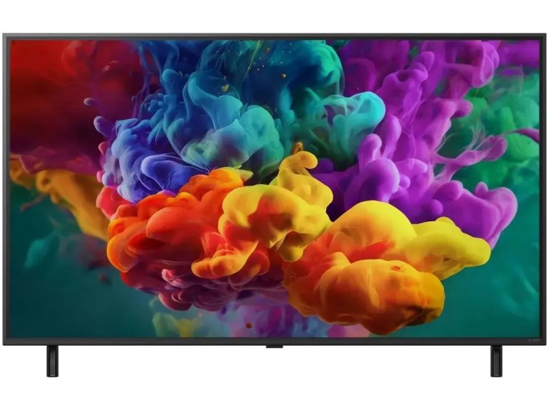 LG 55QNED85B6C вид спереди на подставке — яркая демонстрация цветопередачи QD Mini LED