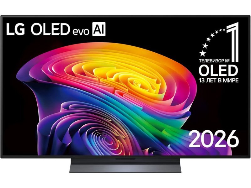 LG OLED48C6RLA 48 дюймов OLED evo на подставке &mdash; вид спереди, экран включён
