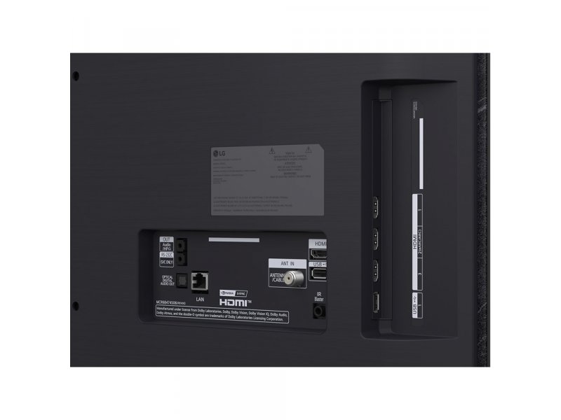 LG OLED55C6RLA крупный план разъёмов &mdash; детали портов HDMI 2.1, LAN, характеристики на табличке