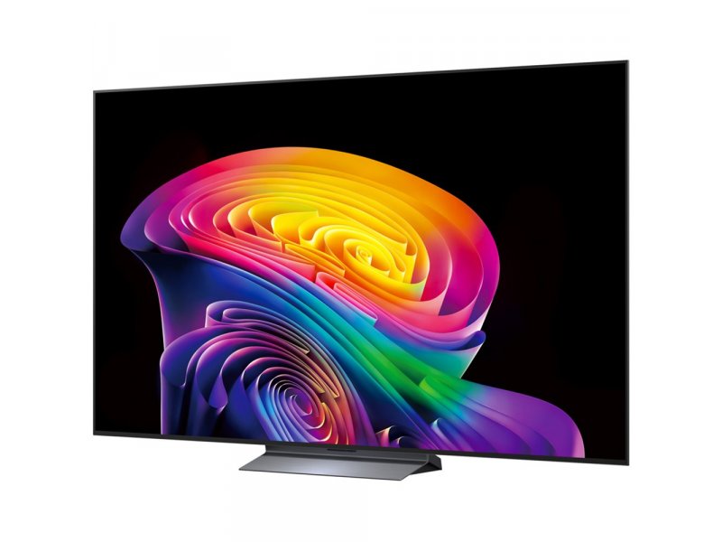 LG OLED77C6RLA &mdash; боковой вид, тонкий корпус OLED на подставке, угол 45 градусов