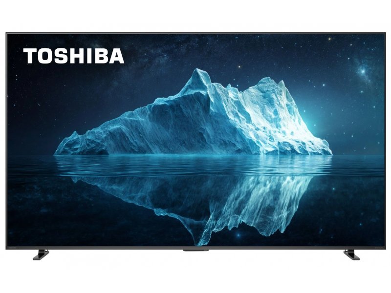 Toshiba 55Z670RE вид спереди на подставке, экран с ночной сценой &mdash; демонстрация глубокого чёрного QLED
