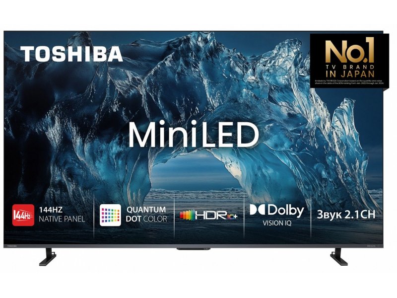 Toshiba 55Z680SE Mini LED телевизор 55 дюймов &mdash; вид спереди на подставке с включённым экраном