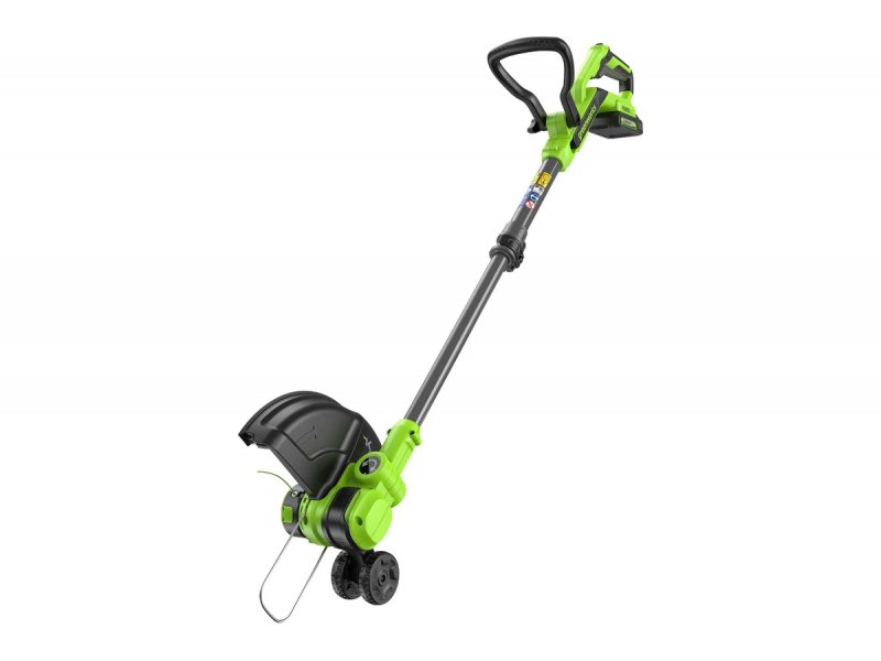 Greenworks G24LT301 вид под углом &mdash; компактный портативный форм-фактор, D-образный захват рукоятки
