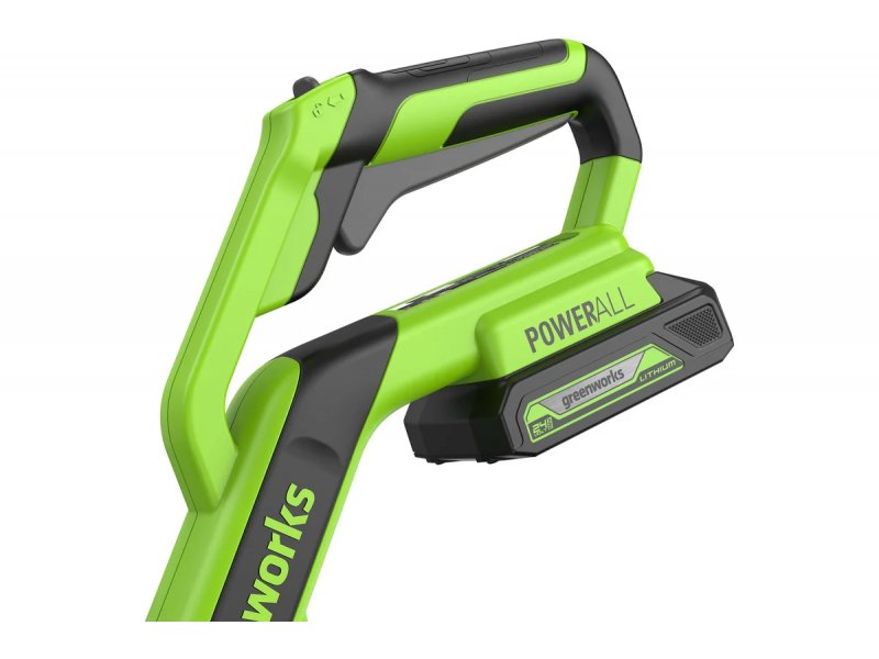 Greenworks G24LT301 верхняя часть с отсеком АКБ &mdash; аккумулятор Powerall 24 В, логотип Greenworks
