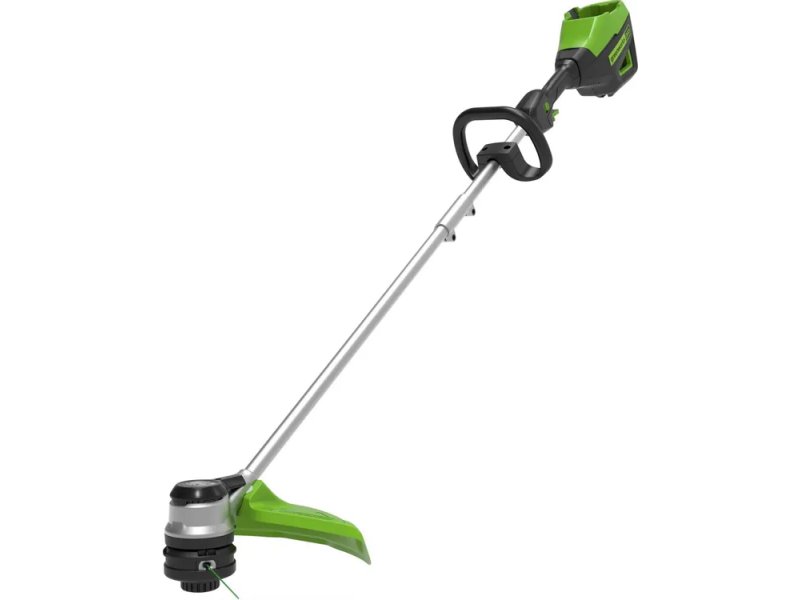 Greenworks GD60LT аккумуляторный триммер общий вид в сборе — профиль инструмента