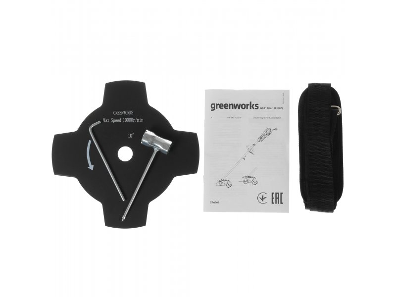 Greenworks GST1246 комплектация — режущая головка, инструкция, сумка для хранения