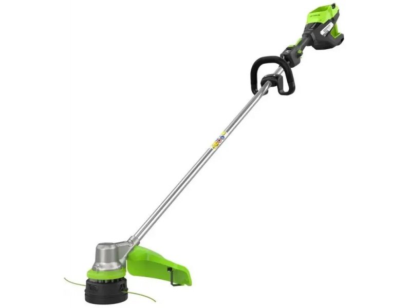 Greenworks ST121 аккумуляторный триммер общий вид спереди с насадкой для травы