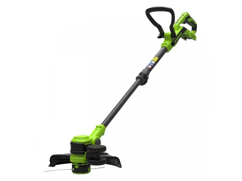 Greenworks ST3002 электрический триммер с металлическим ножом и D-образной рукояткой, боковой вид
