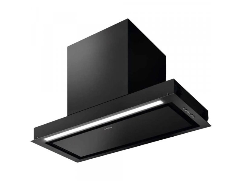 Elica Hidden 2.0 BL MAT/A/72 &mdash; встраиваемая вытяжка в черном матовом исполнении, вид в 3/4, LED-подсветка вдоль панели