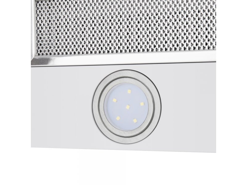 Homsair Flat 60 — крупный план LED-подсветки и металлической сетки жиропоглощающего фильтра