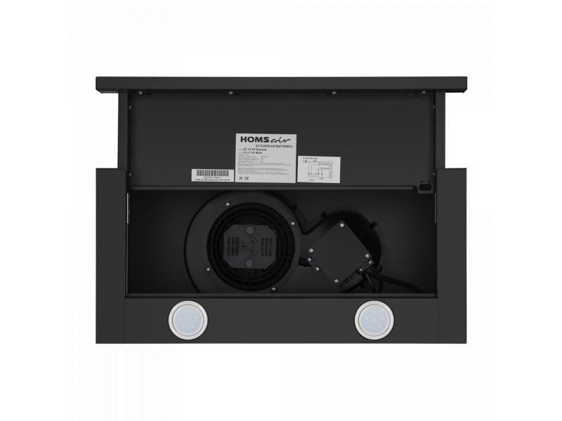 Homsair Flat 60 &mdash; внутренний вид с мотором и компонентами вытяжки