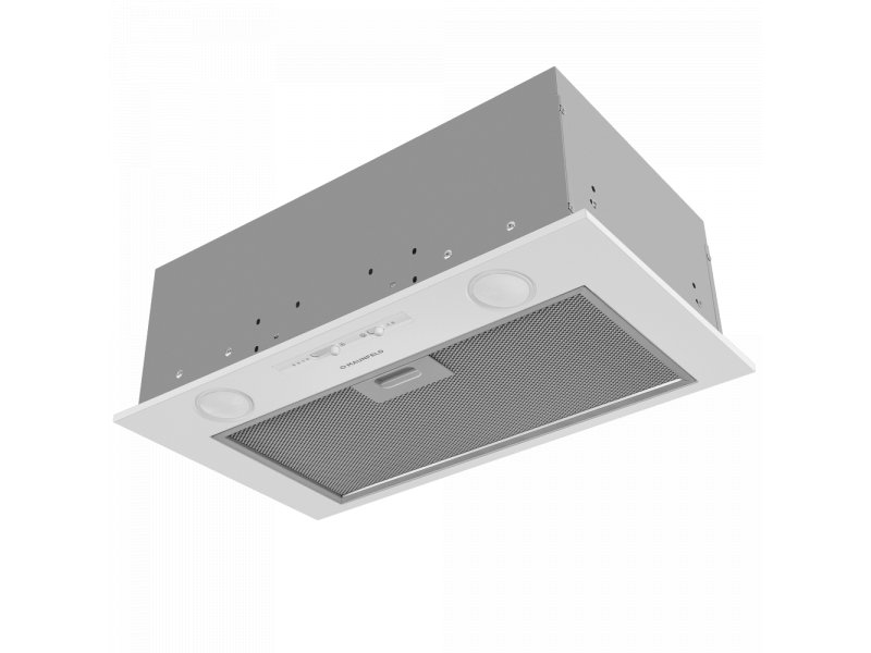 Maunfeld Crosby Light 5028 белый изометрический вид встраиваемой вытяжки металлическая сетчатая панель боковые монтажные отверстия