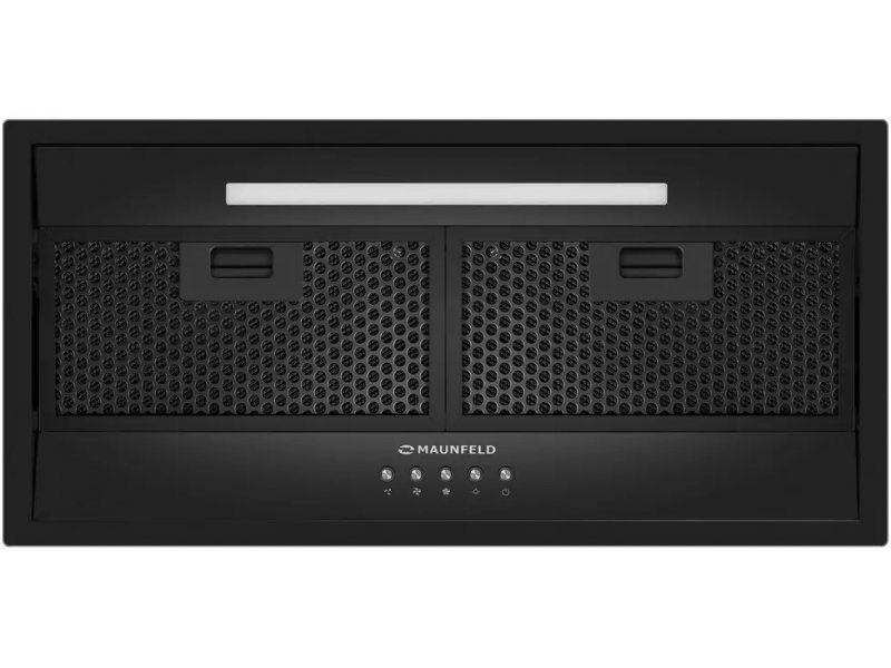 Maunfeld Vivid 603EM черный &mdash; вид спереди с светодиодной подсветкой и сетчатыми жировыми фильтрами