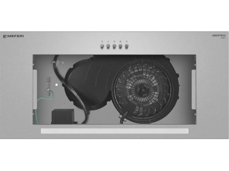 Meferi Light Smartbox60IX двигатель и крыльчатка вентилятора внутреннее устройство одномоторной вытяжки