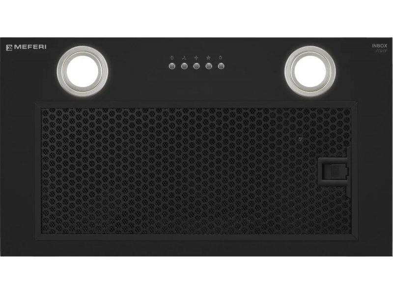 Meferi Power InBox52BK с включёнными светодиодными светильниками &mdash; освещение рабочей зоны над варочной панелью