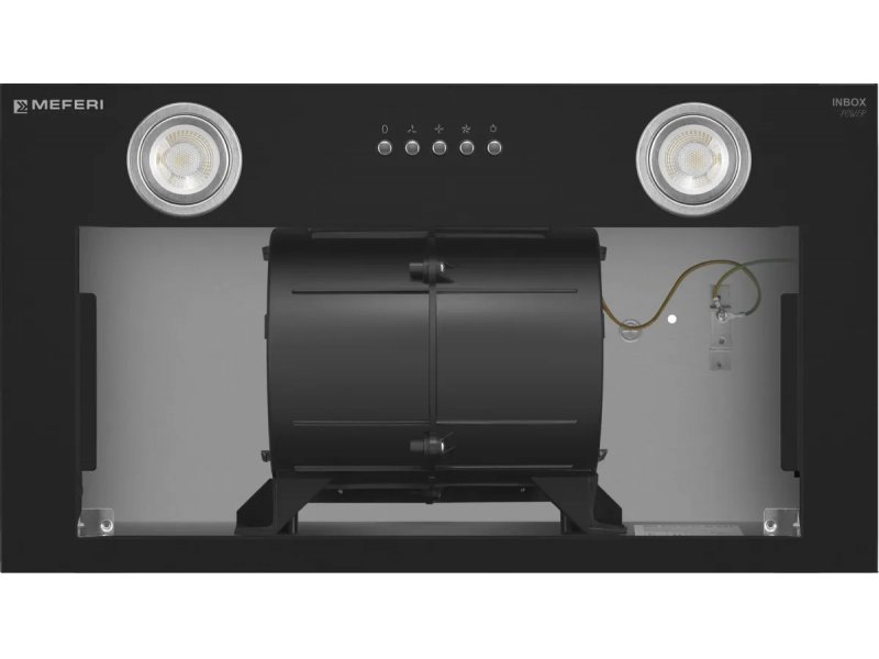 Meferi Power InBox52BK вид снизу &mdash; мотор, внутренние элементы и точки крепления для монтажа в шкаф