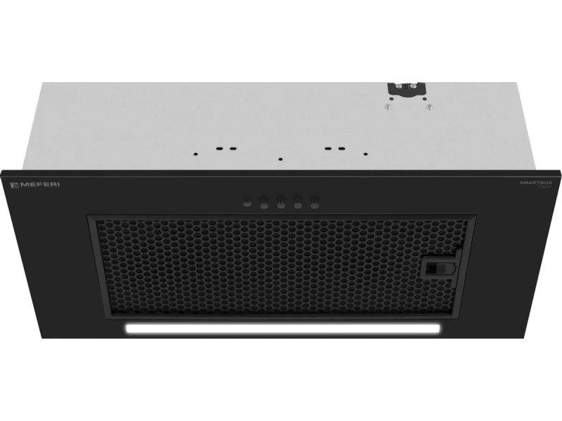 Meferi SMARTBOX60BK Power фронтальный вид чёрная панель сетчатый жиропоглощающий фильтр кнопки управления LED-подсветка