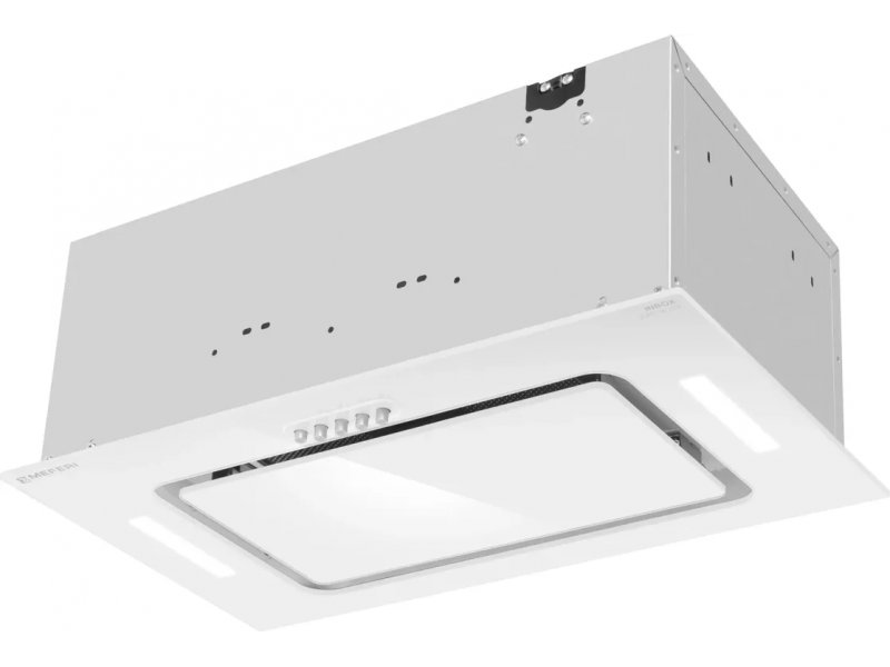 Meferi Ultra Inbox52WH Glass вид сверху и сбоку — тонкий белый корпус встраиваемой вытяжки