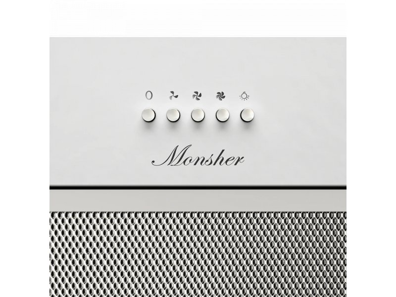 Monsher High-Tech Amie 60 белый — крупный план кнопочного управления: пять кнопок, логотип Monsher, сетчатый фильтр