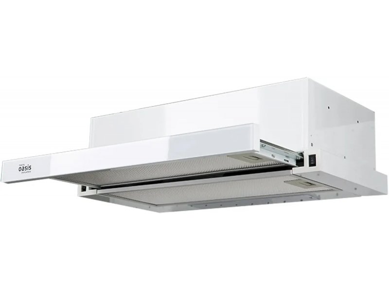 Oasis UV-60WG F белый встраиваемая вытяжка с выдвижным козырьком вид в перспективе