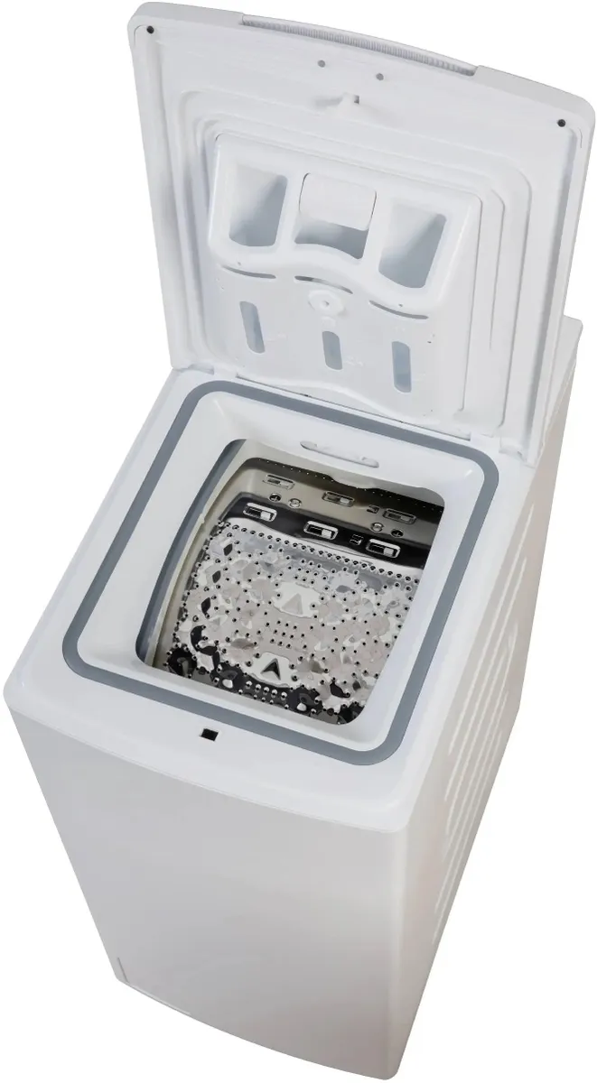 Korting KWMT 1270 I открытый барабан с отверстиями, крышка с отсеками для моющих средств и ополаскивателя