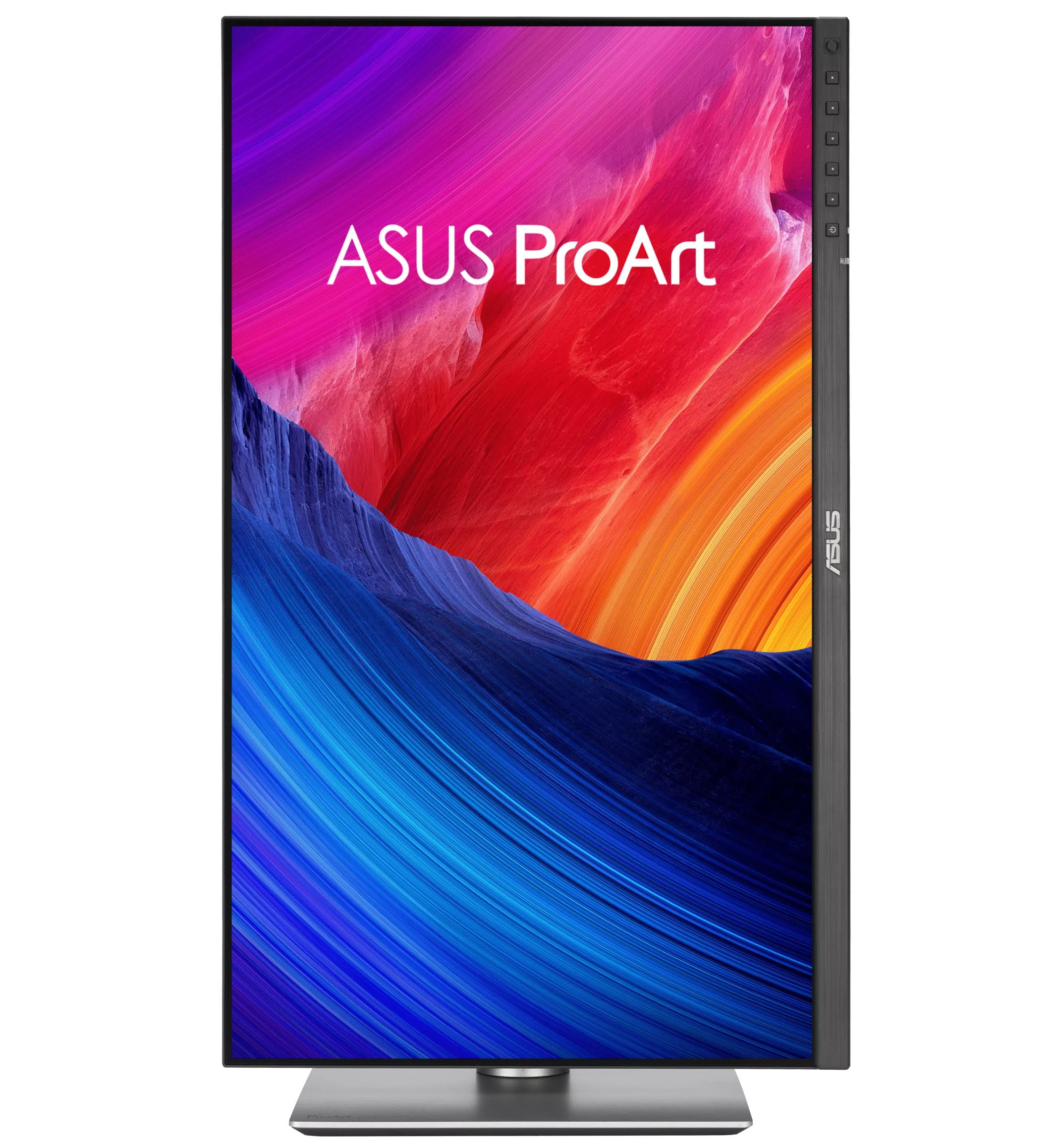ASUS PA278CGRV в портретной ориентации с включённым экраном, демонстрация цветового градиента