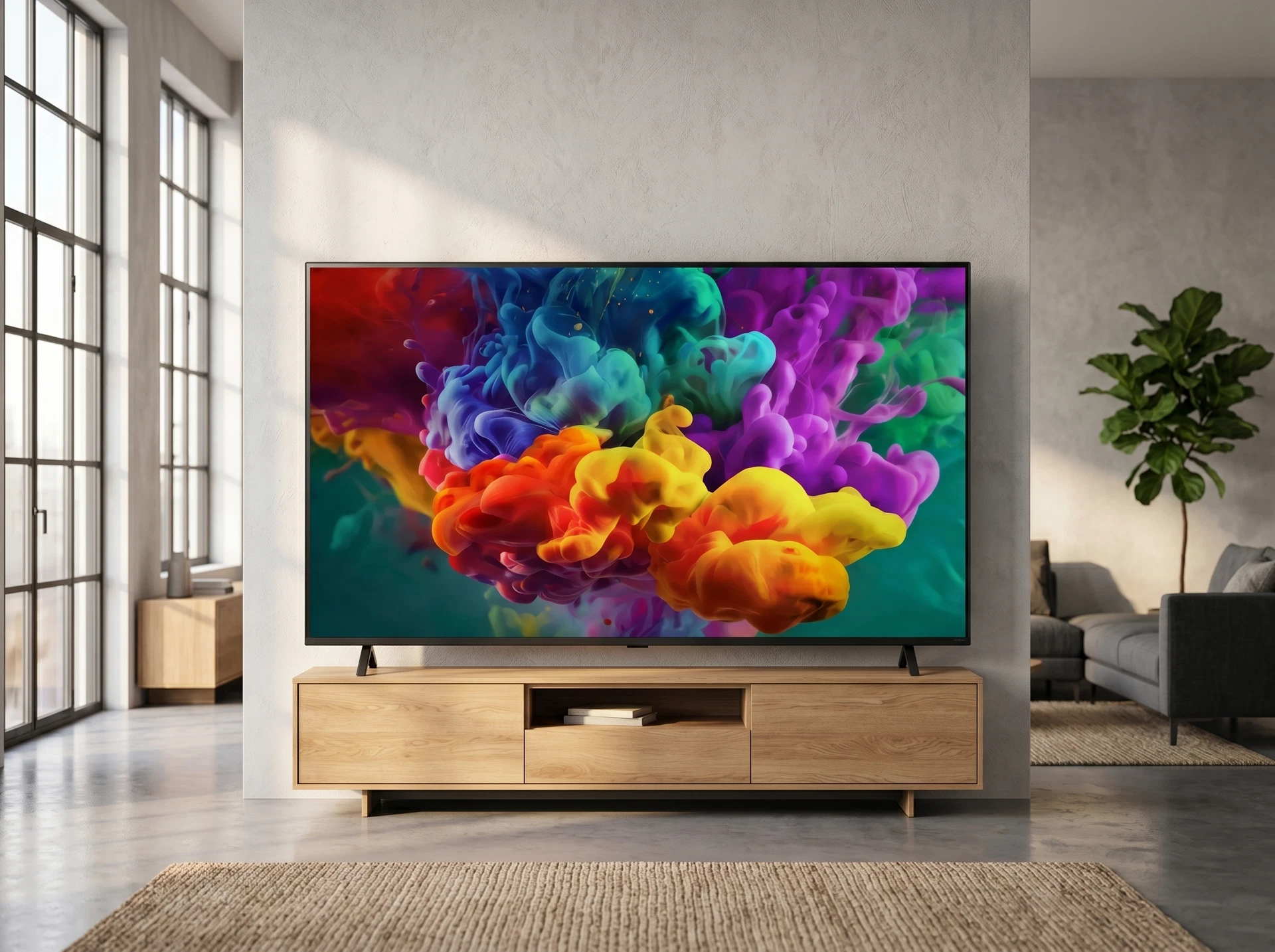 LG 100QNED85B6 100 дюймов в интерьере просторной гостиной домашний кинотеатр
