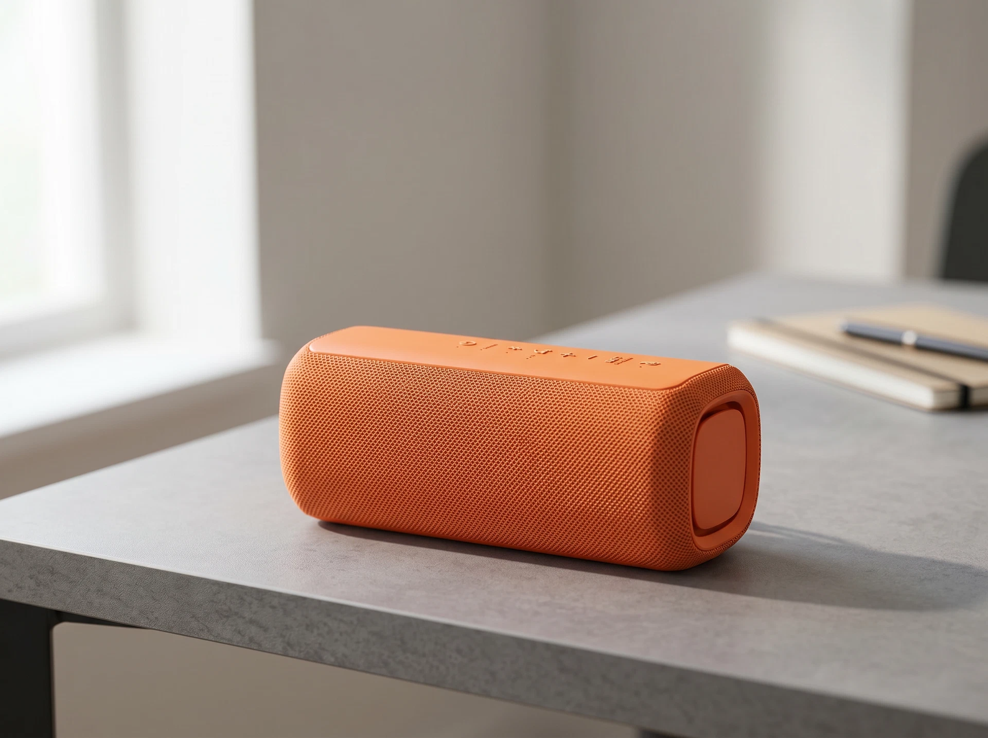 Sony SRS-XE200 оранжевый в интерьере — портативная колонка 20 Вт на столе