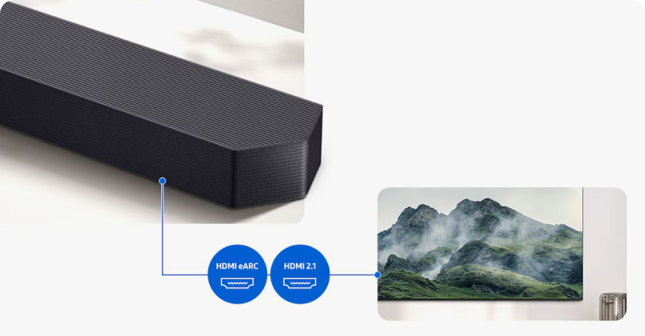 Порты HDMI eARC и HDMI 2.1 на Samsung HW-Q990F — схема подключения к телевизору