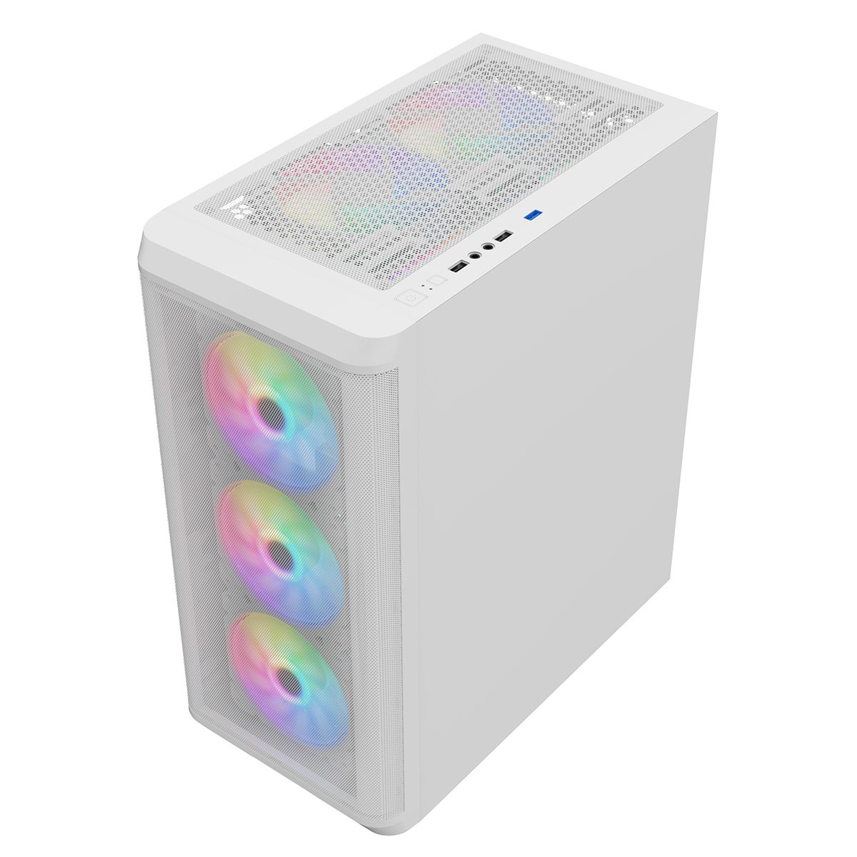 Alseye Audin-WH белый корпус вид сбоку три RGB-вентилятора сетчатый фасад минималистичный дизайн