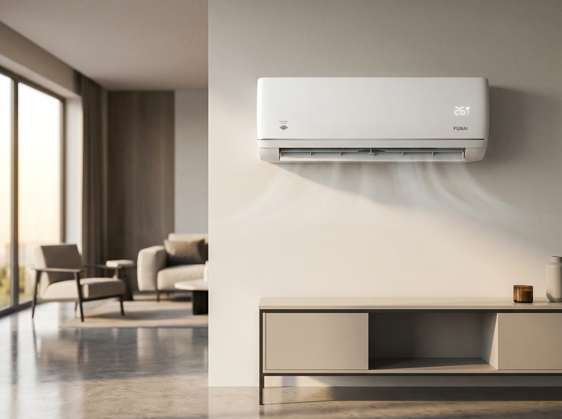 Funai RAC-I-KD25HP.D03 Kadzoku Inverter в интерьере спальни &mdash; пример настенной установки
