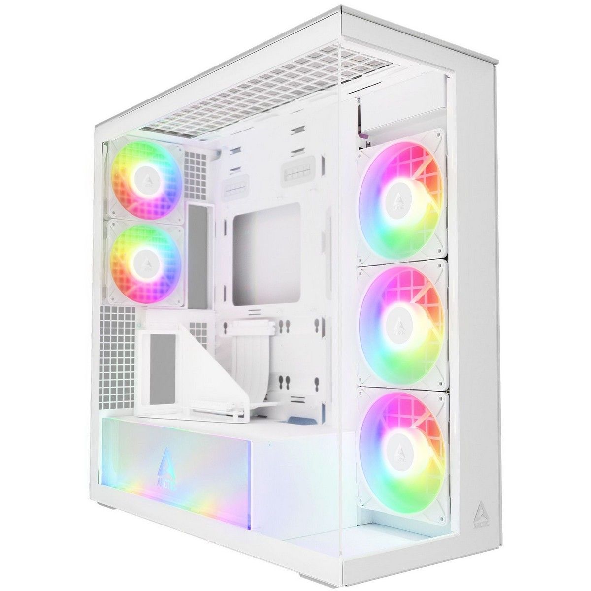 Arctic Xtender VG White корпус ARGB вид в перспективе с боковой стеклянной панелью