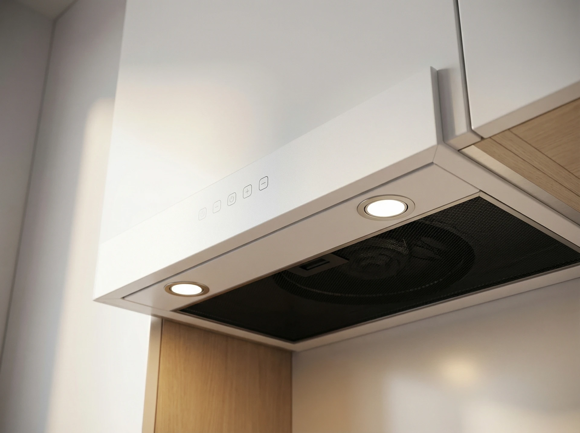 Meferi Light Inbox45WH встраиваемая вытяжка белый в интерьере современной кухни