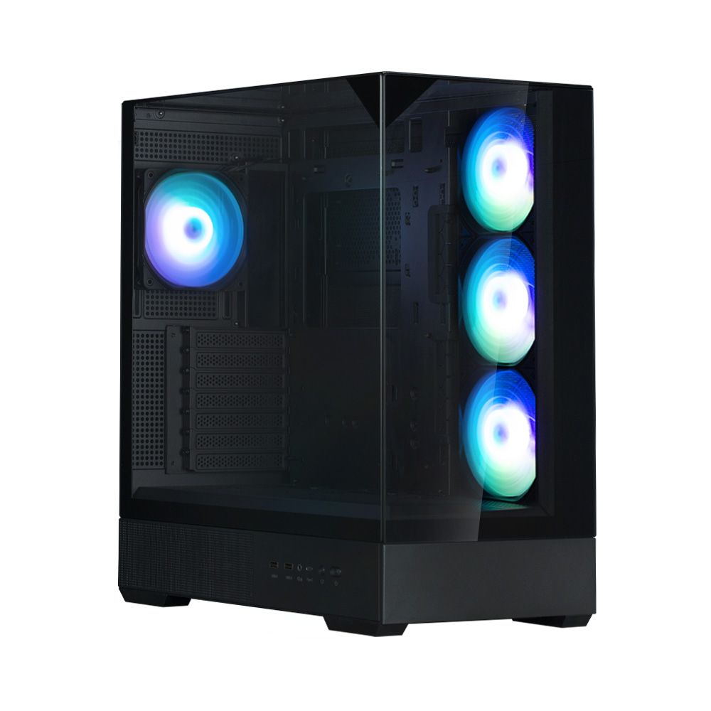 Zalman P40 Prism Plus вид спереди три ARGB-вентилятора на передней стеклянной панели