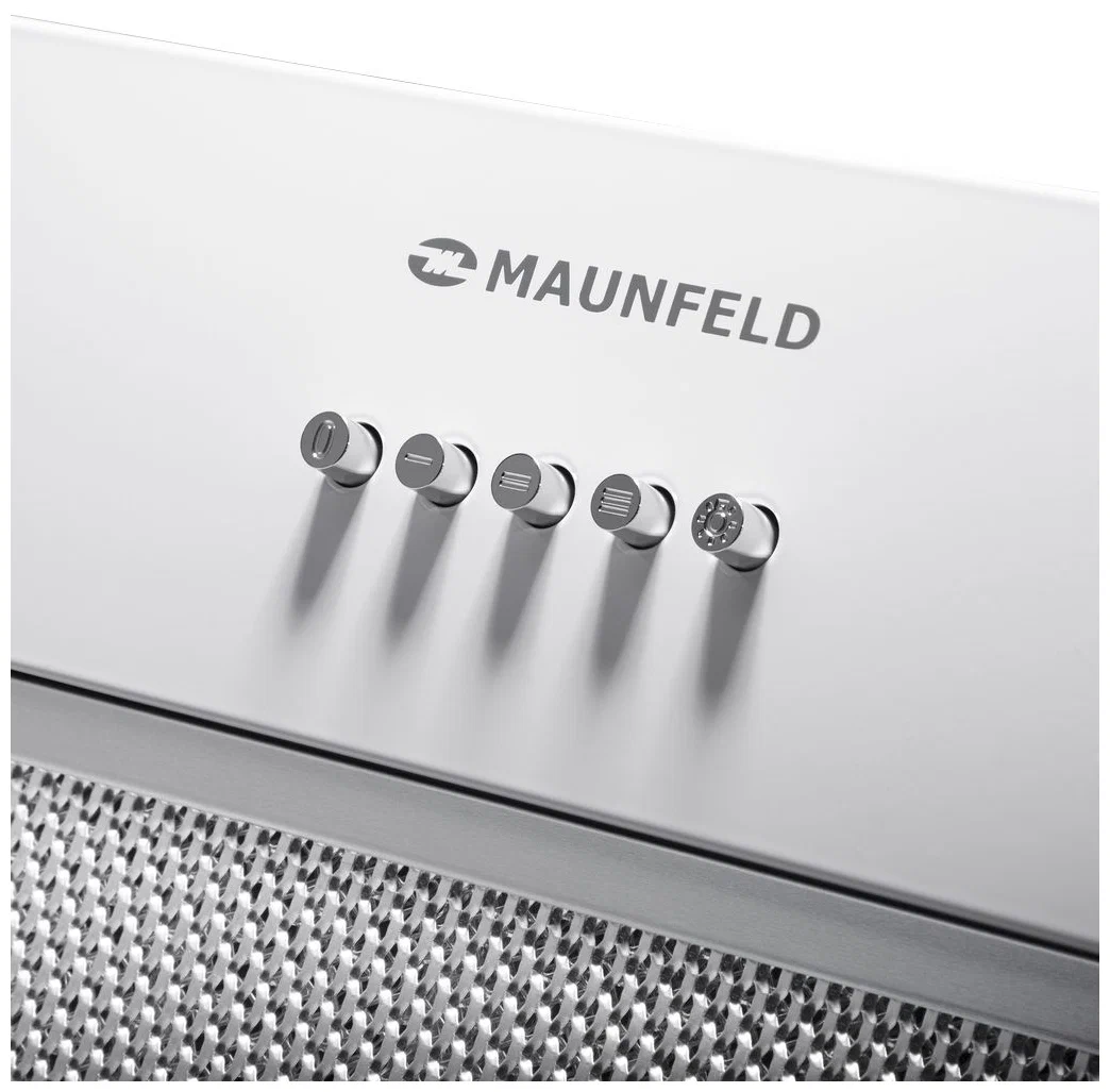 Maunfeld Thames 601PM встраиваемая вытяжка белый — вид спереди, панель управления и металлическая сетка
