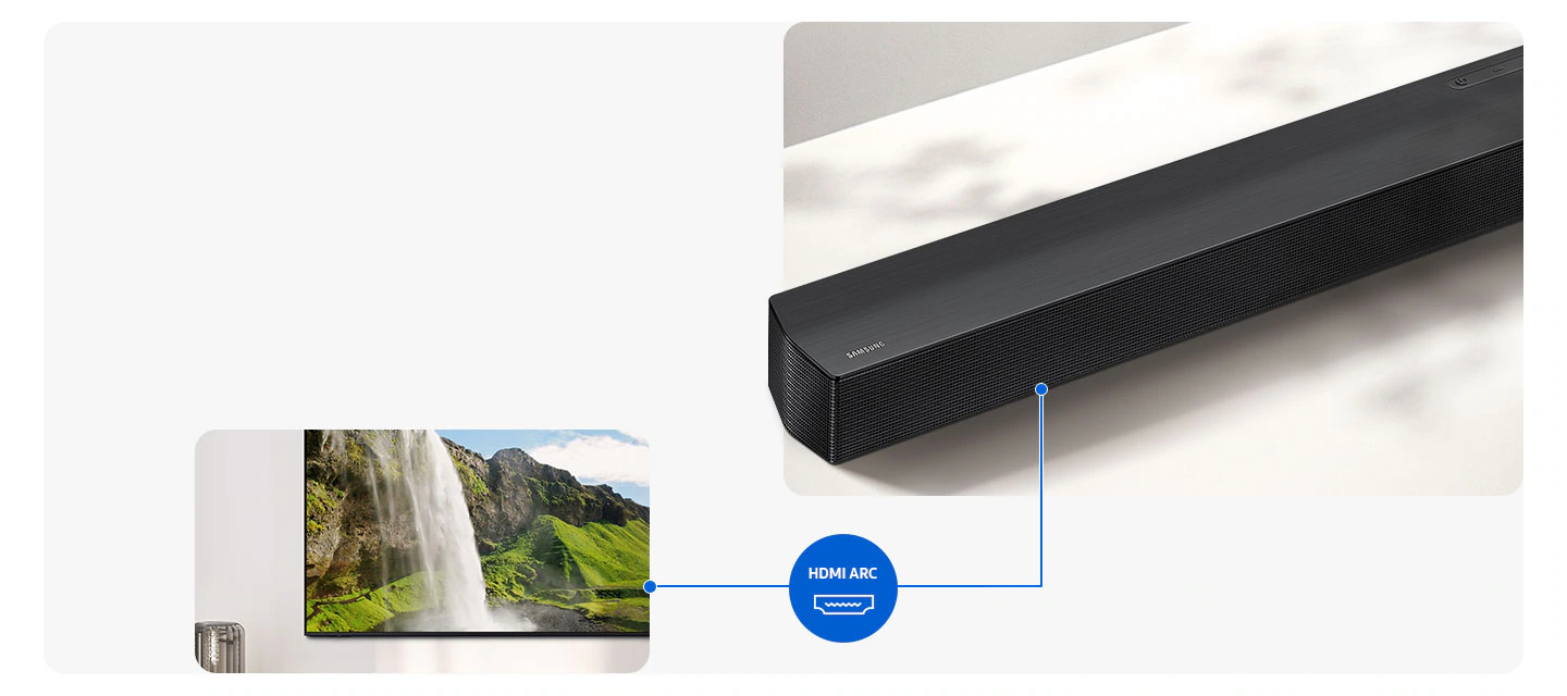 Samsung HW-B650F — схема подключения через HDMI ARC к телевизору и внешним устройствам