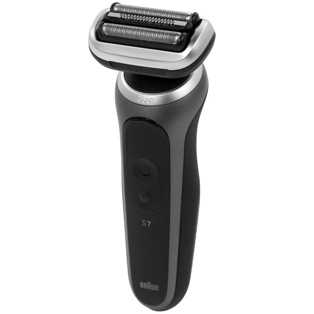 Braun 72-G1200s вид спереди &mdash; эргономичный корпус с кнопкой включения и бреющей головкой