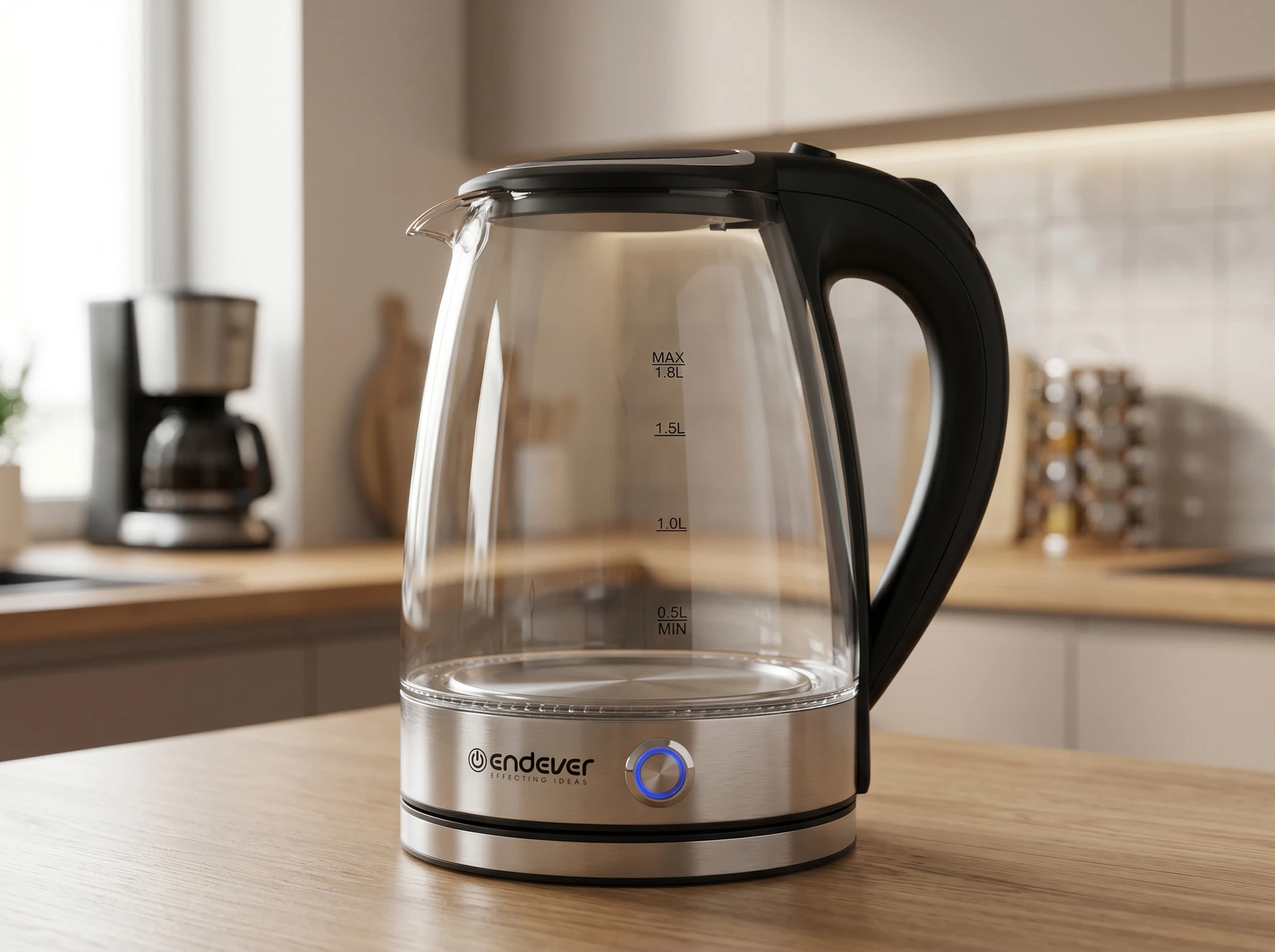 Endever Skyline KR-345 G в интерьере кухни — серебристый корпус из стекла и нержавеющей стали