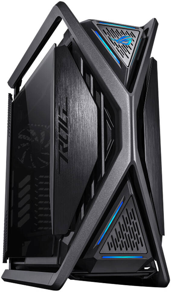 ASUS ROG Hyperion GR701 вид сбоку открытая боковая панель система охлаждения и ARGB-подсветка