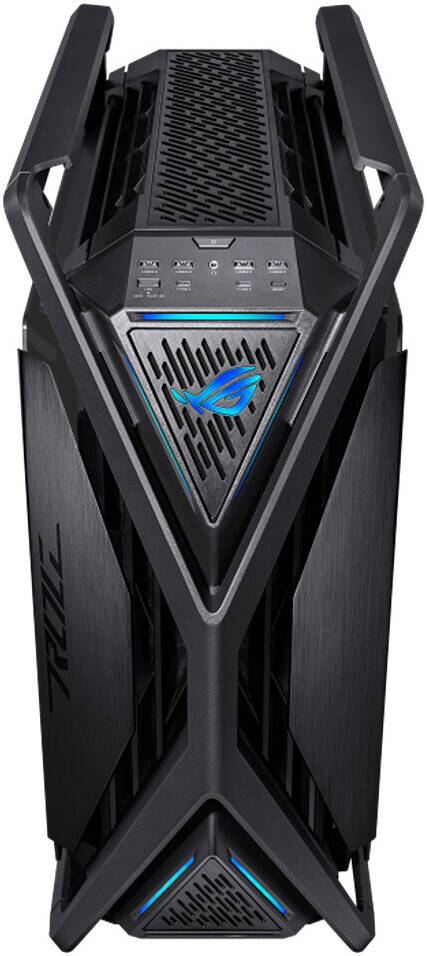 ASUS ROG Hyperion GR701 вид сверху порты USB аудио кнопки управления и вентиляция верхней панели