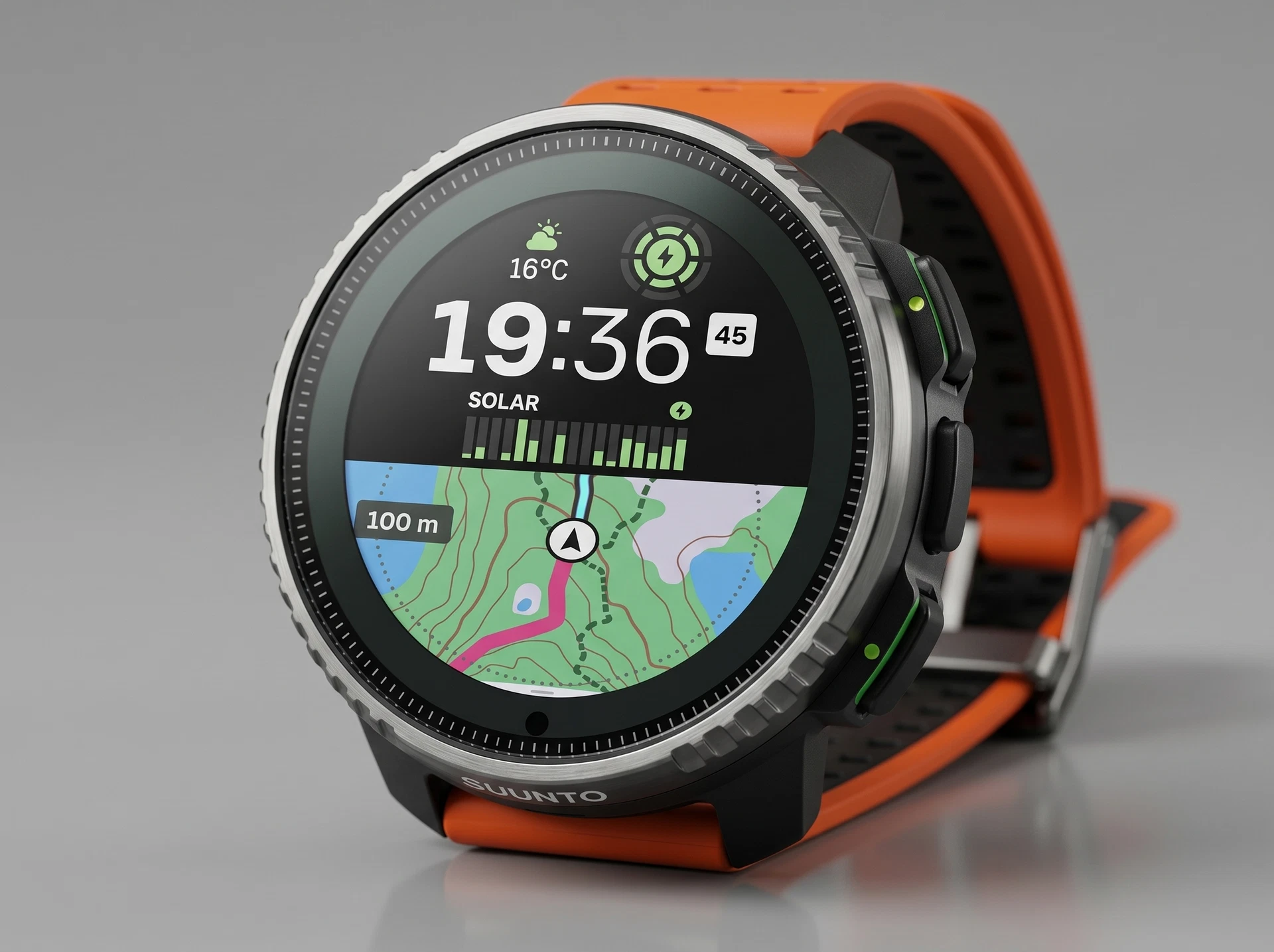 Suunto Vertical Solar Canyon — детали дизайна корпуса и ремешка в интерьере
