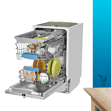 Bosch SPV2IKX10E открытая машина с заполненными корзинами, демонстрация вместимости и системы экстра-сушки