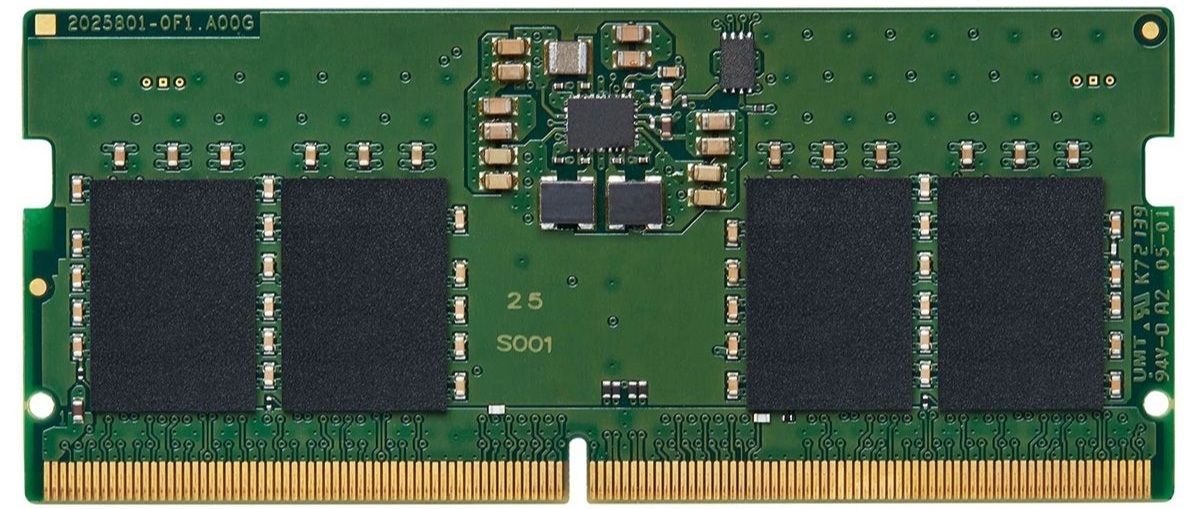 Kingston Value RAM KVR56S46BS8-16 DDR5 SODIMM 16 ГБ — вид спереди, золотые контакты
