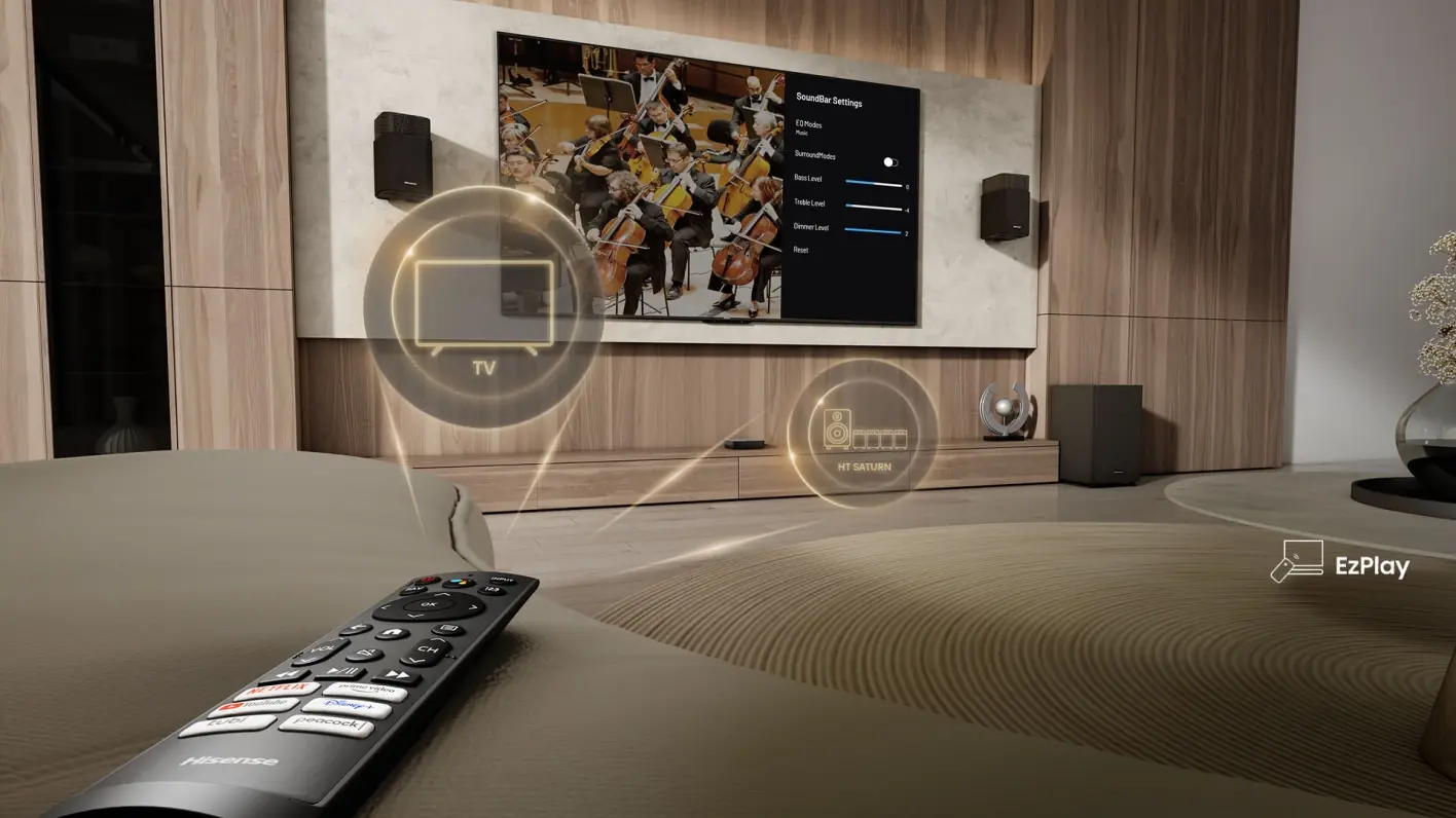 Hisense HT SATURN пульт управления и интерфейс EzPlay — управление саундбаром из меню телевизора
