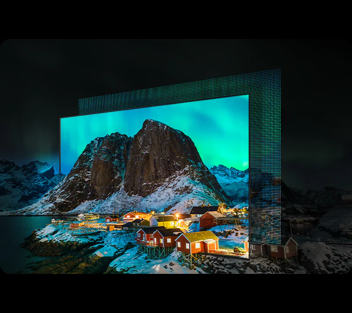 Samsung QE48S85H OLED самосветящиеся пиксели &mdash; заснеженная деревня с глубоким чёрным и чистыми белыми тонами